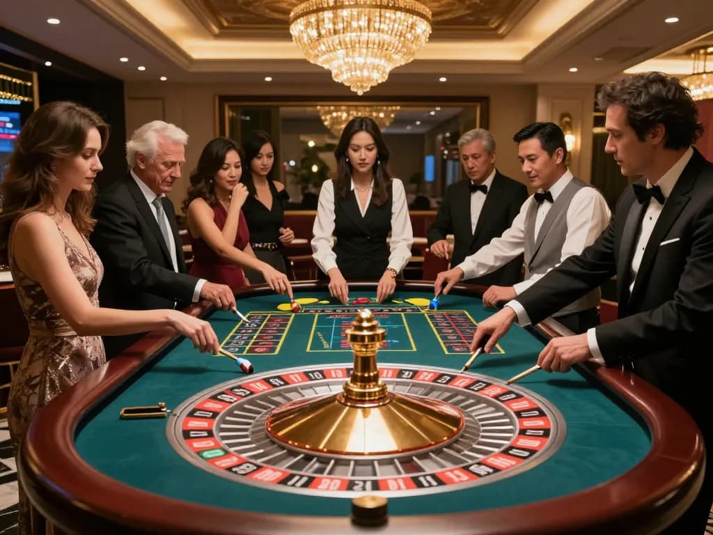 Engaging scene at Trang Chủ RR88 with players betting at a roulette table, highlighting the excitement of casino gaming.