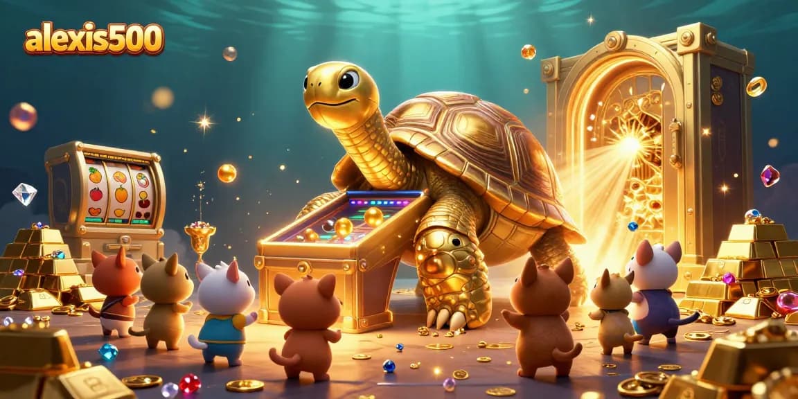 Engage in winning games on alexis500 with a dynamic scene of colorful slot elements and treasure.