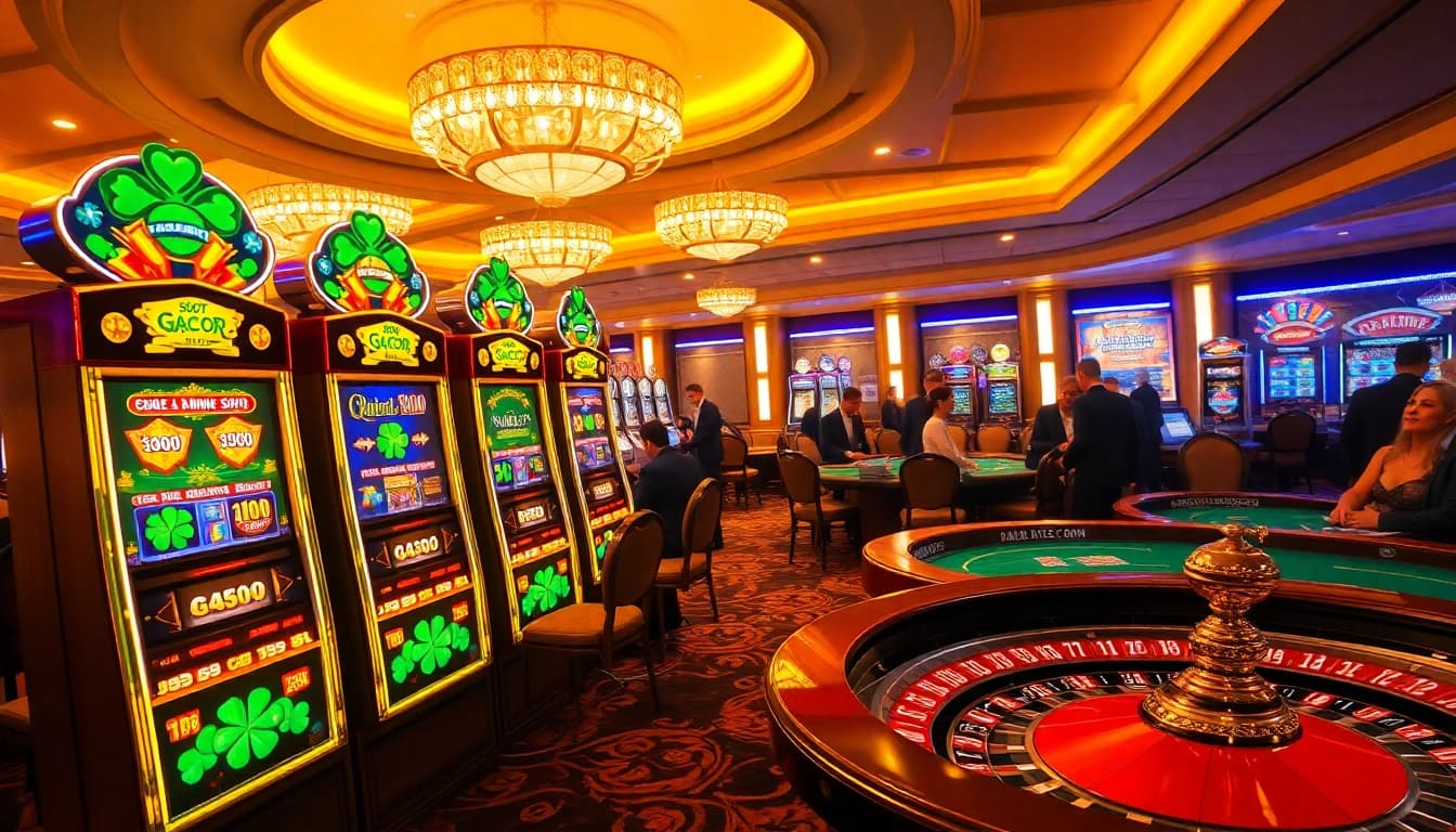 Engaged players winning on slot gacor machines in an upscale casino setting.