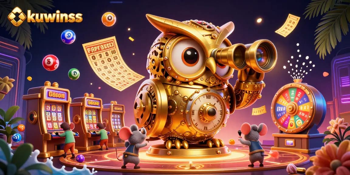 Kuwinss entertaining players with vibrant slot machines and dynamic lottery elements creating excitement.