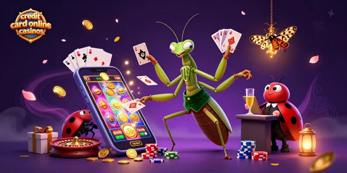 Engaging scene depicting credit card online casinos with playful characters and vibrant gaming elements.