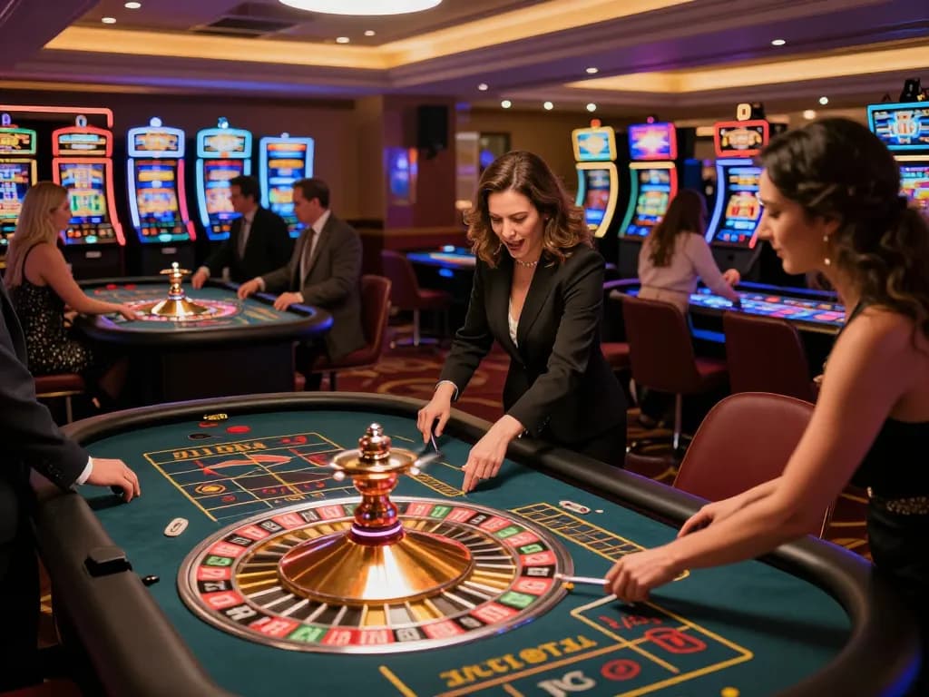 Sunwin roulette players engaged in an exciting game at a luxury casino.