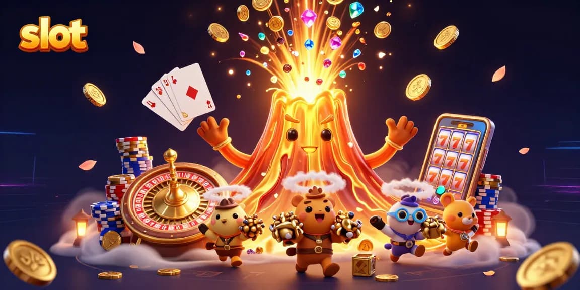 Menangkan slot dengan grafik luar biasa, menampilkan gunung berapi emas dan hewan penjelajah.