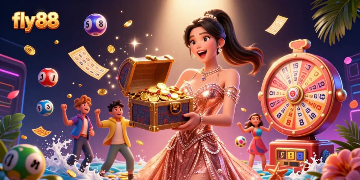 Experience the thrill of fly 88 with a stunning treasure chest and dynamic lottery game elements.