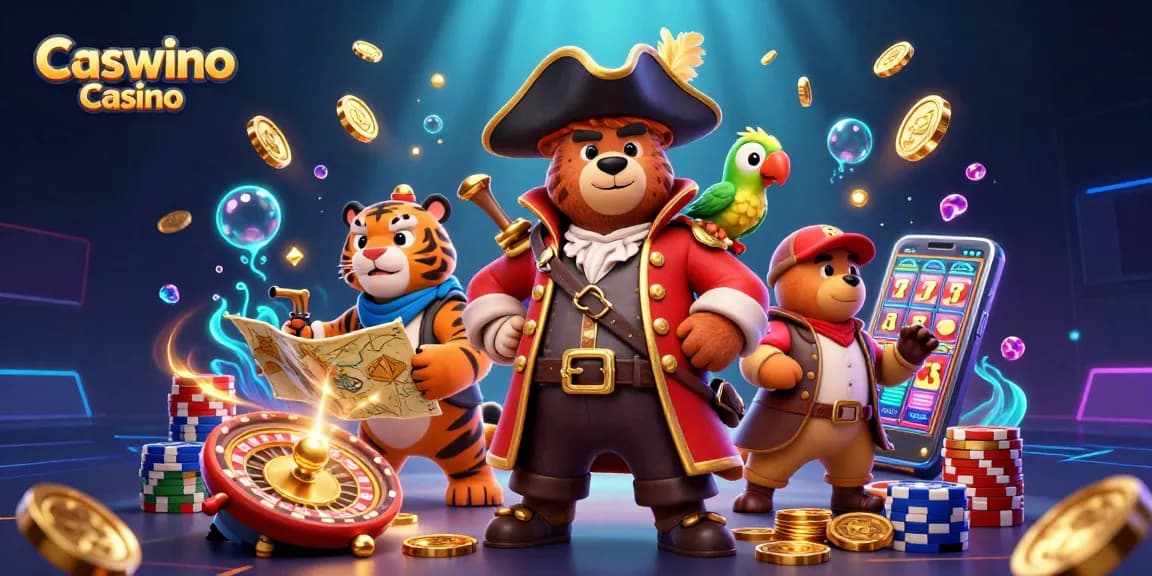 Experience the Caswino Casino adventure with a pirate bear, tiger, and golden treasures!