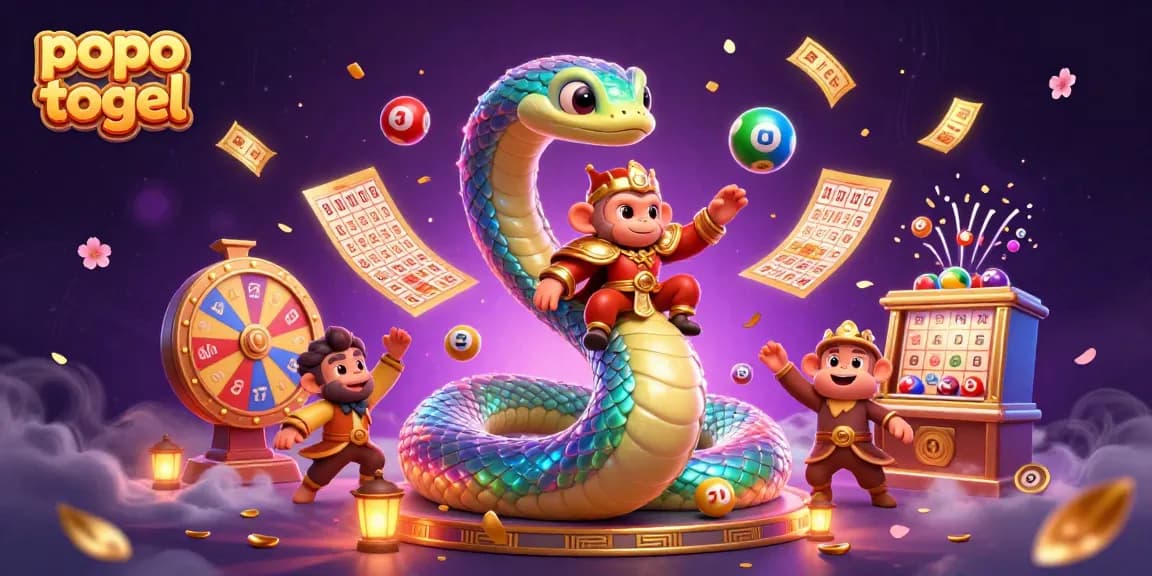Witness the excitement of popo togel with a vibrant 3D illustration showcasing lottery elements and a magical atmosphere.