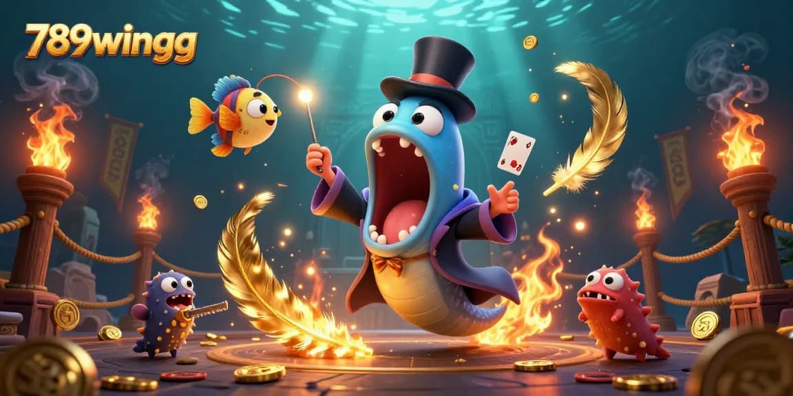Interact with thrilling challenges at 789wingg featuring vibrant deep-sea creatures captivating with magic acts.