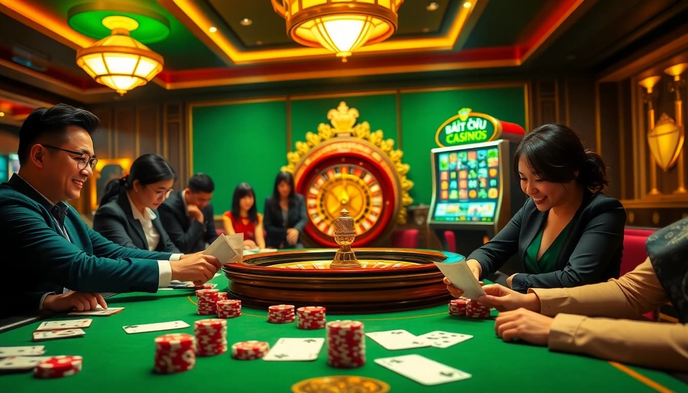 Engaging scene showcasing players strategizing in a casino, focusing on soi cầu lô kép strategies.