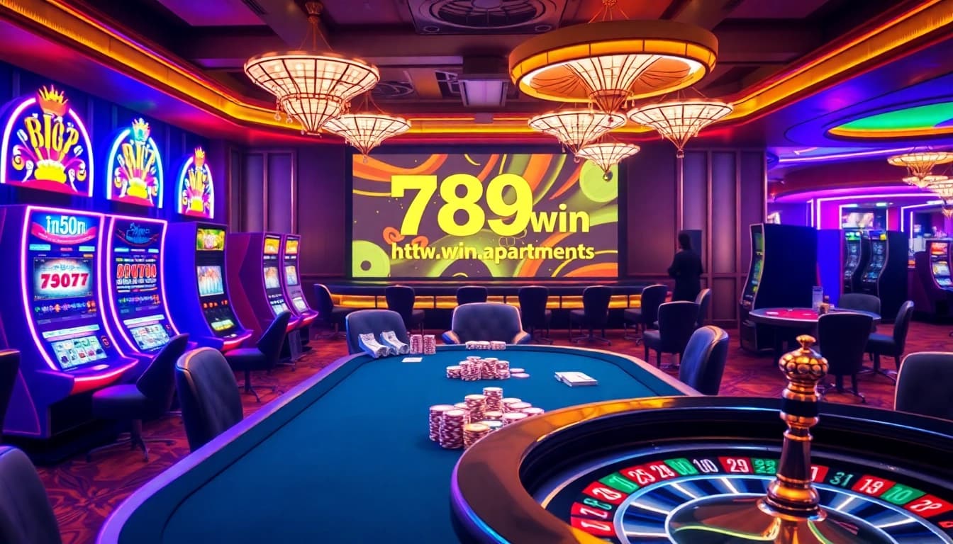 Experience the thrill of winning at https://789win.apartments/ with players engaged at colorful slot machines.