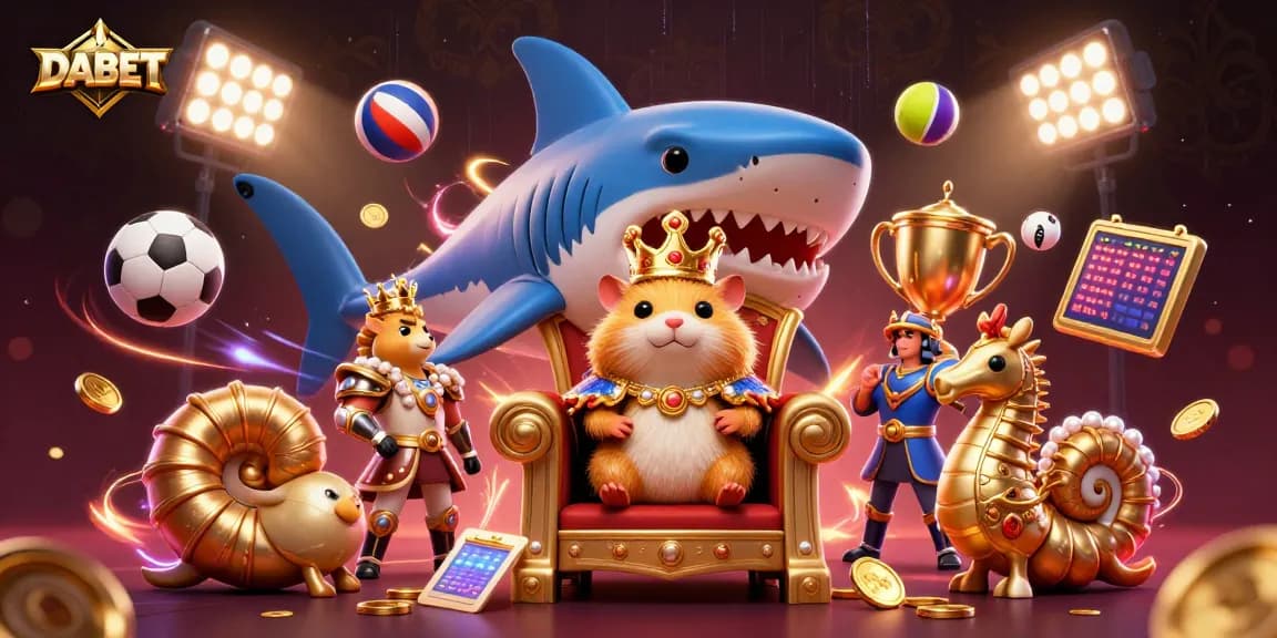 DABET showcases the golden hamster king and seahorse guards amidst dynamic sports action and vibrant energy.