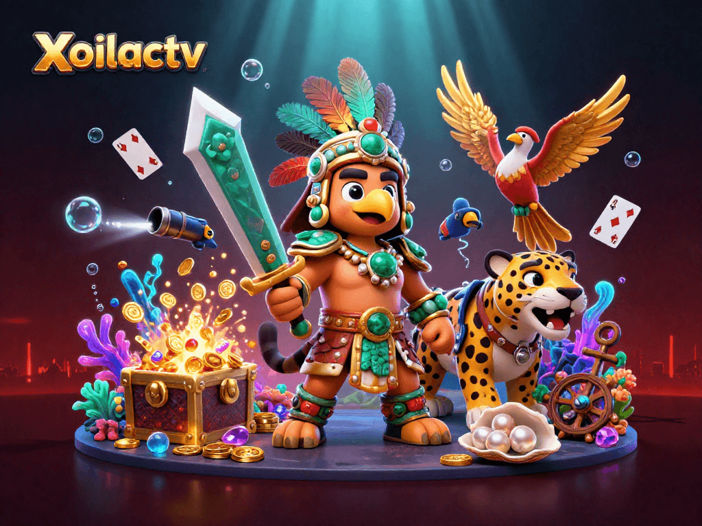 Xoilactv features a dynamic illustration of Aztec warrior characters in an energetic casino scene.