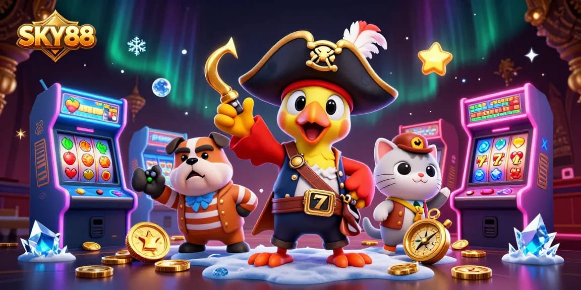 Join the adventure with SKY88’s vibrant casino scene featuring dynamic characters and exciting gaming elements.