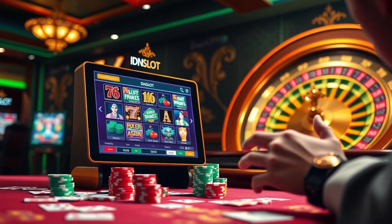 IDNSLOT gaming experience featuring colorful slot machines and engaging casino atmosphere.