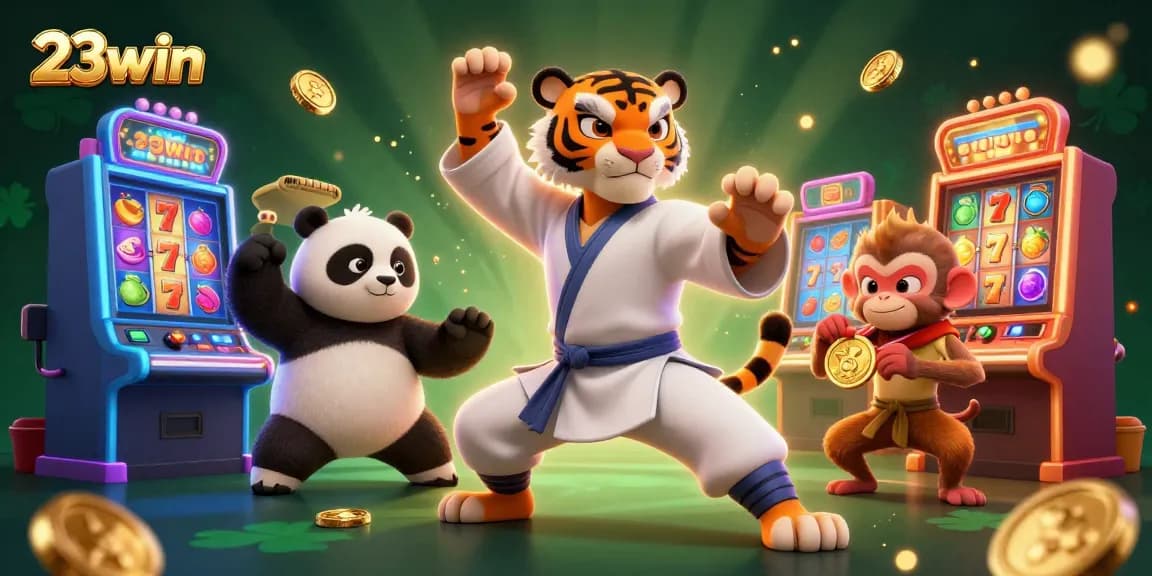 Engage with 23win as a kung fu tiger master shows off slot excitement during gameplay.