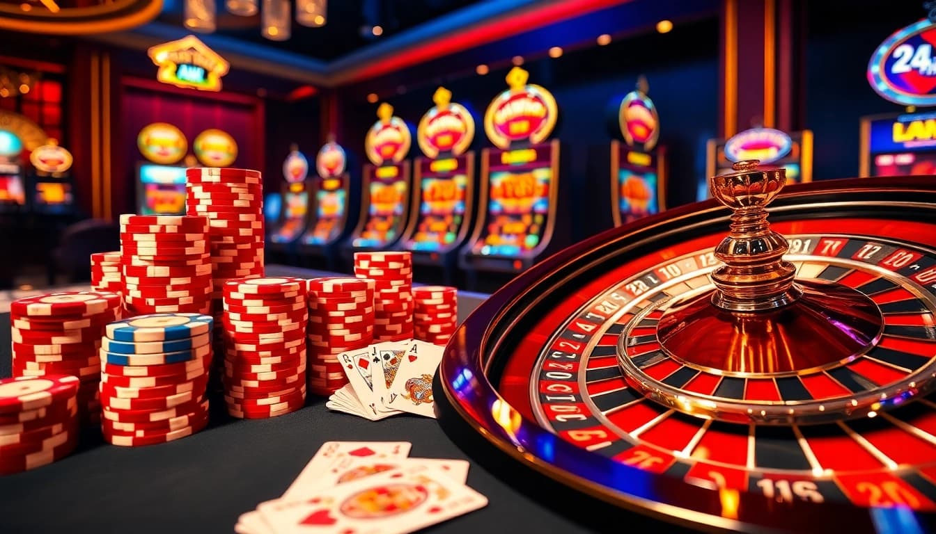 Experience the thrill of the 24k club with exclusive casino gameplay and vibrant poker chips.
