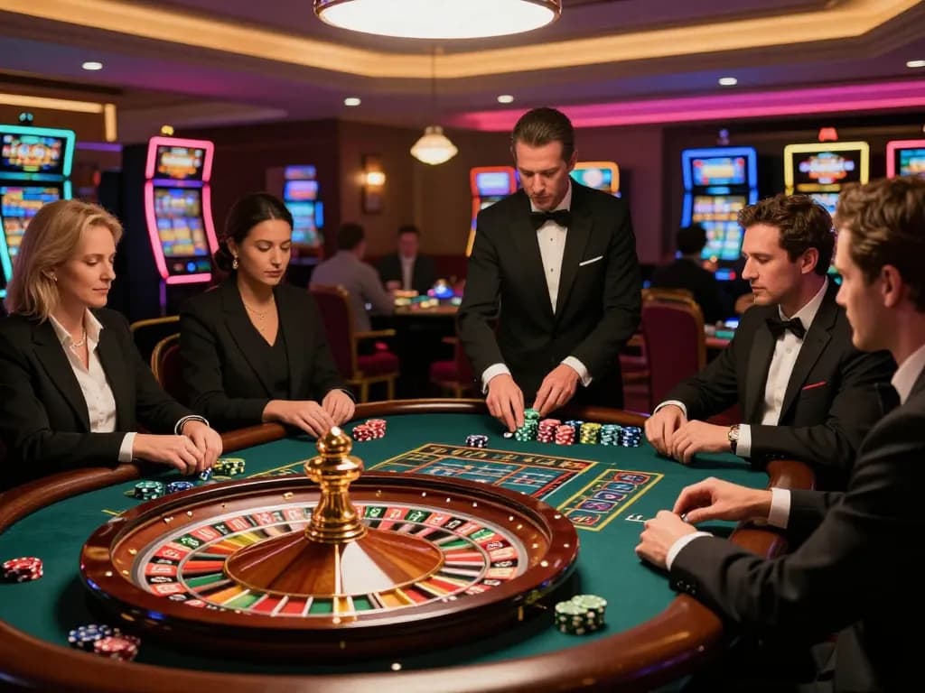 Players engaged at a roulette table in a vibrant casino, showcasing the excitement of z16 gaming.