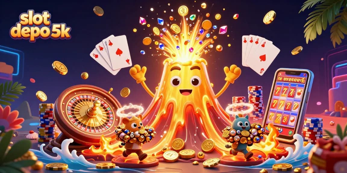 Experience thrilling wins with slot depo 5k as a golden volcano erupts, surrounded by treasures!