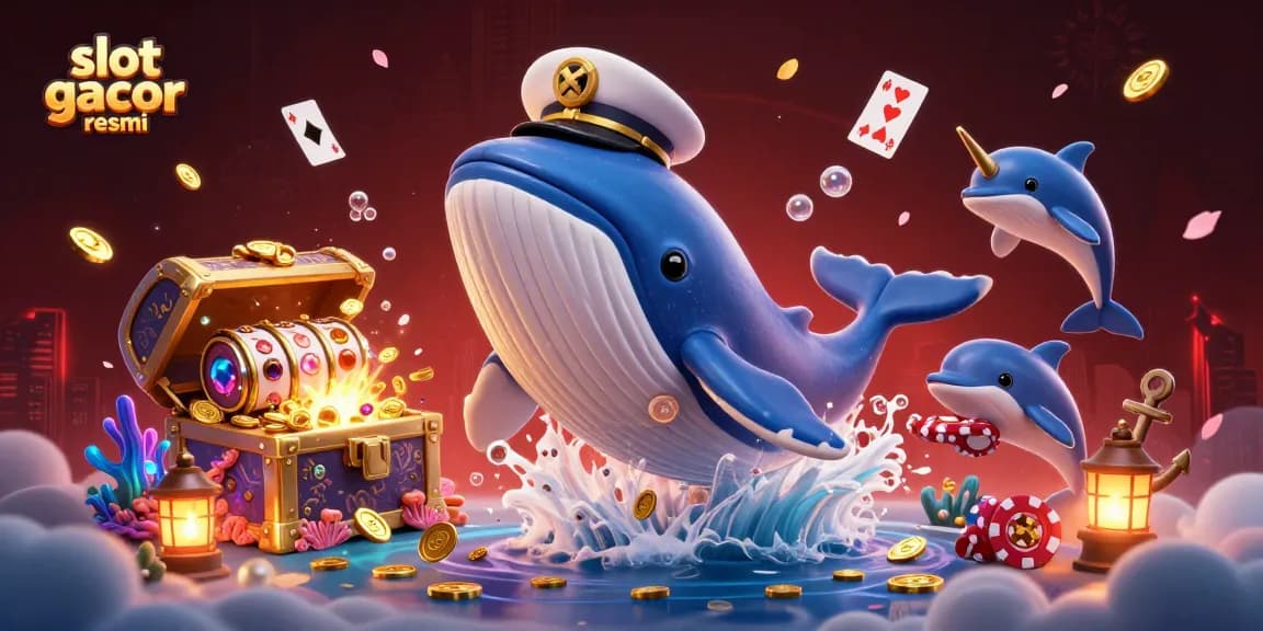 Experience the excitement of slot gacor resmi with a vibrant underwater casino scene featuring playful dolphins and treasure.