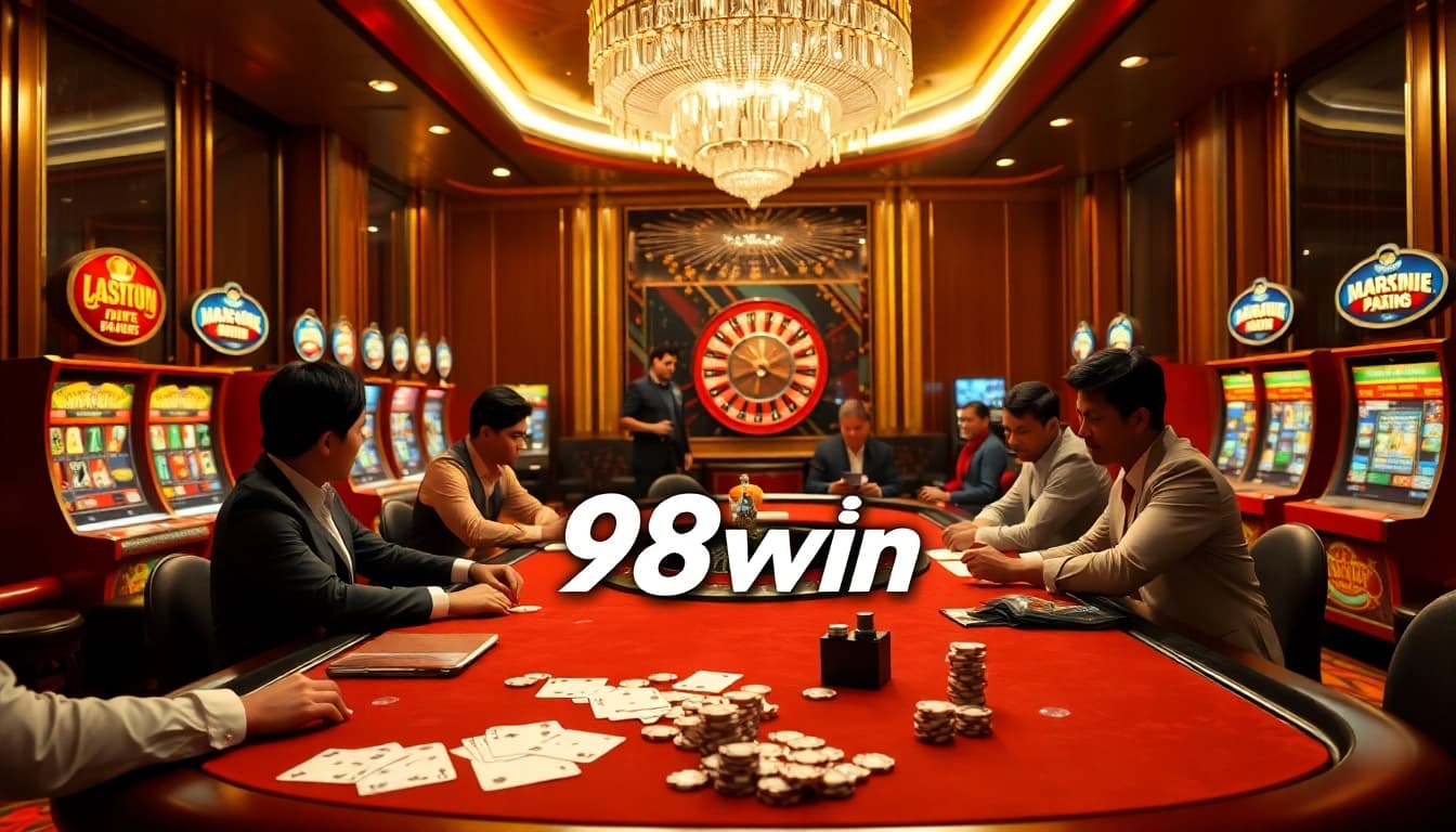 Engaging in an exhilarating poker game at 98win casino with vibrant visuals.