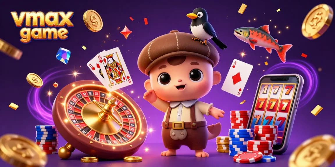 Engage in thrilling vmax game adventures with playful characters surrounded by exciting casino elements.
