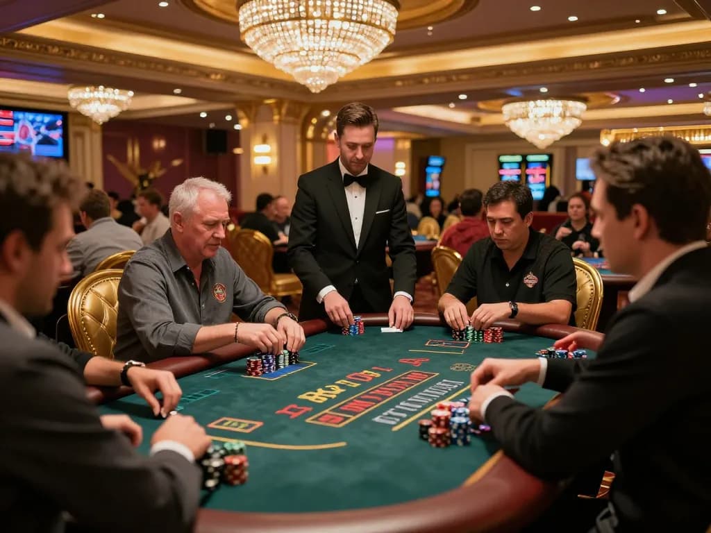 Energileisureparks vibrant casino floor with engaging blackjack players strategizing bets.