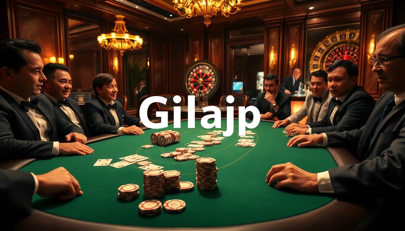 Experience high-stakes excitement at a luxurious casino featuring gilajp poker games and vibrant players.