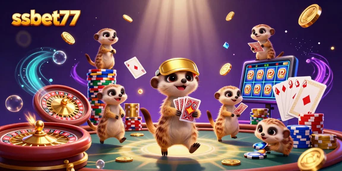 Engage in thrilling games at ssbet77 with a vibrant meerkat casino fantasy illustration.