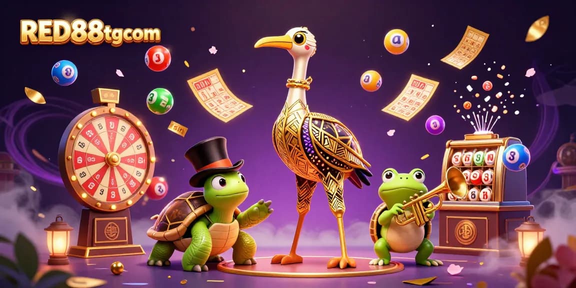 Engaging jackpot scene with RED88tgcom, featuring colorful lottery elements and a lively casino atmosphere.