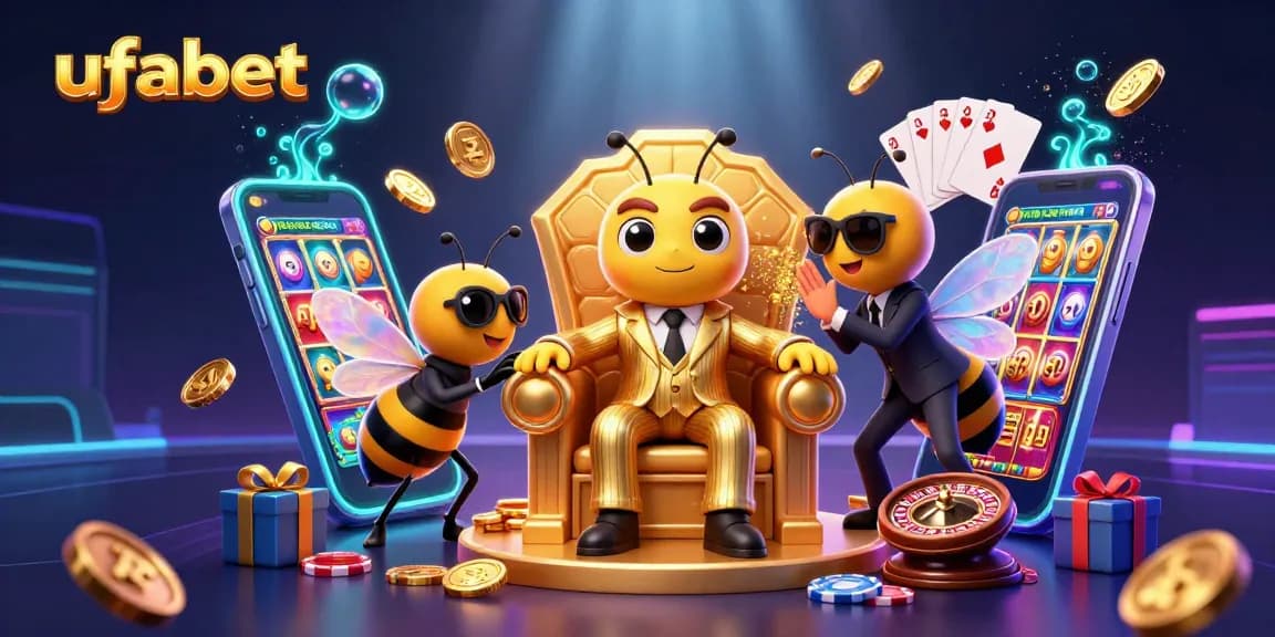 Engage in thrilling ufabet gaming with the dazzling bumblebee mob boss in a vibrant casino scene.