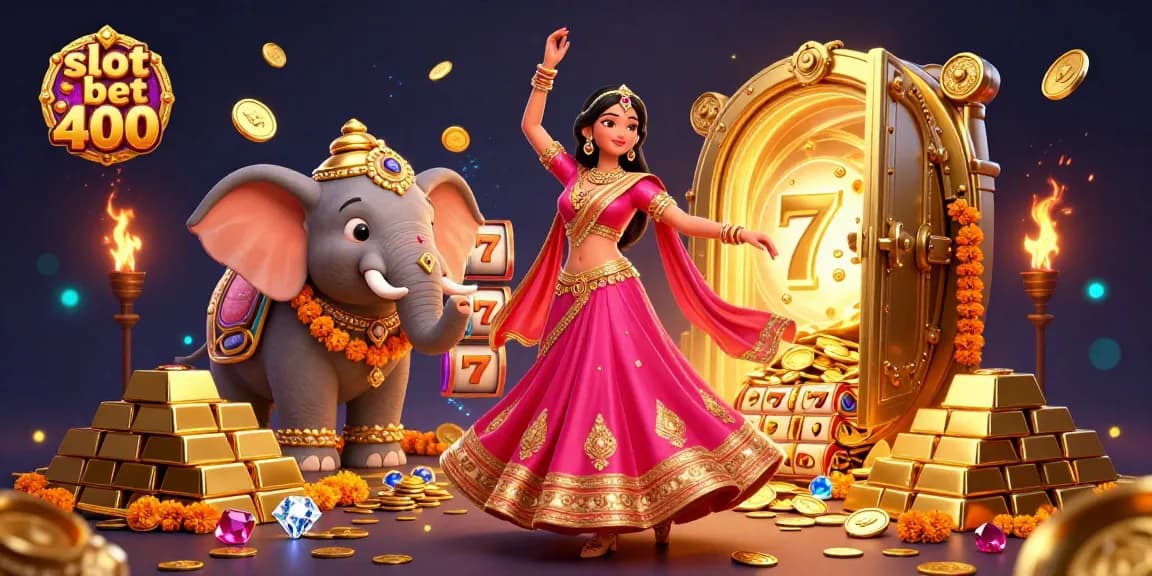 Engage with the dynamic world of slot bet 400 featuring vibrant casino elements and a bejeweled elephant.