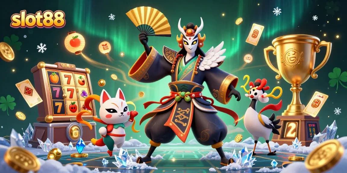 Menangkan slot88 dengan memutar gulungan yang dikelilingi oleh simbol keberuntungan dan cahaya emas.