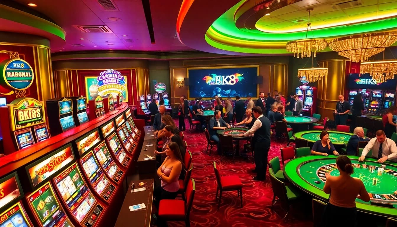 Experience excitement with BK8 เว็บตรง in a vibrant casino featuring games and luxurious ambiance
