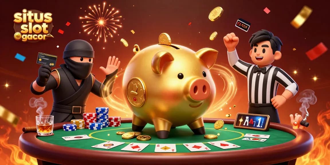 Engage in thrilling play at situs slot gacor with vibrant characters amid a bustling casino scene.