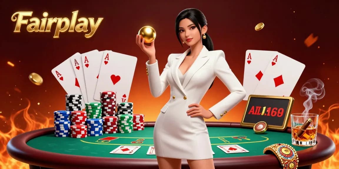 Bet on Fairplay with an elegant Asian woman holding a roulette ball surrounded by casino elements.