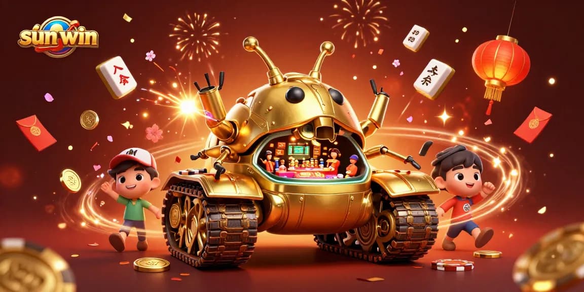 Experience sun-win with a vibrant 3D golden beetle casino tank amidst dynamic gambling elements.