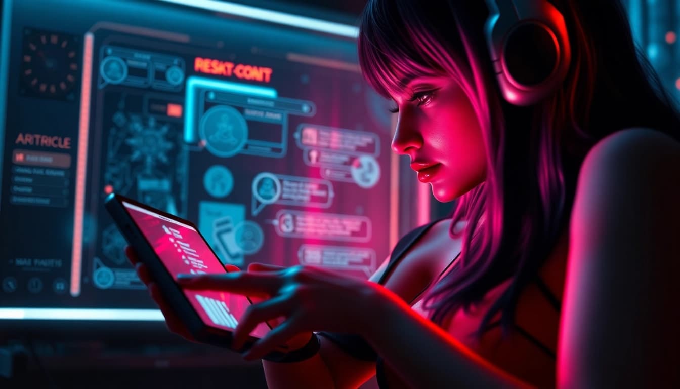 NSFW character AI chat scene with modern digital interface and engaging atmosphere