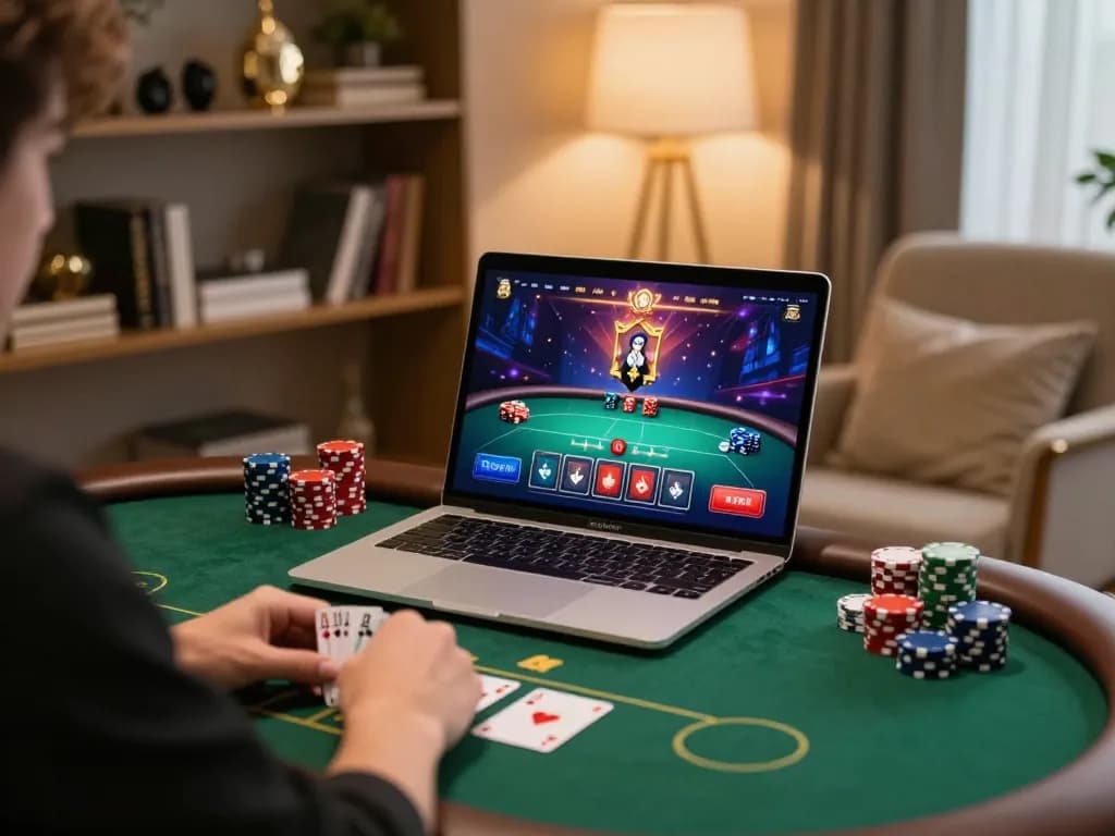Player enjoying a high-stakes poker game on gi8 platform in a stylish home setup
