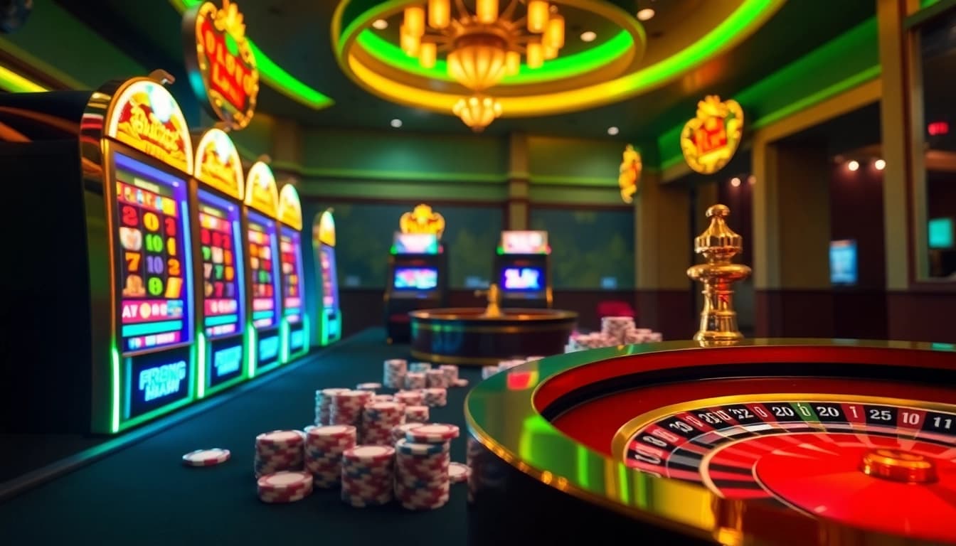 Engage in online slots with vibrant machines and thrilling gameplay in a glamorous casino setting.