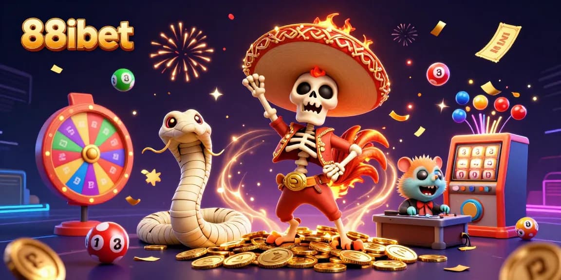 Experience excitement and winnings with 88ibet's vibrant character scene showcasing gaming elements!