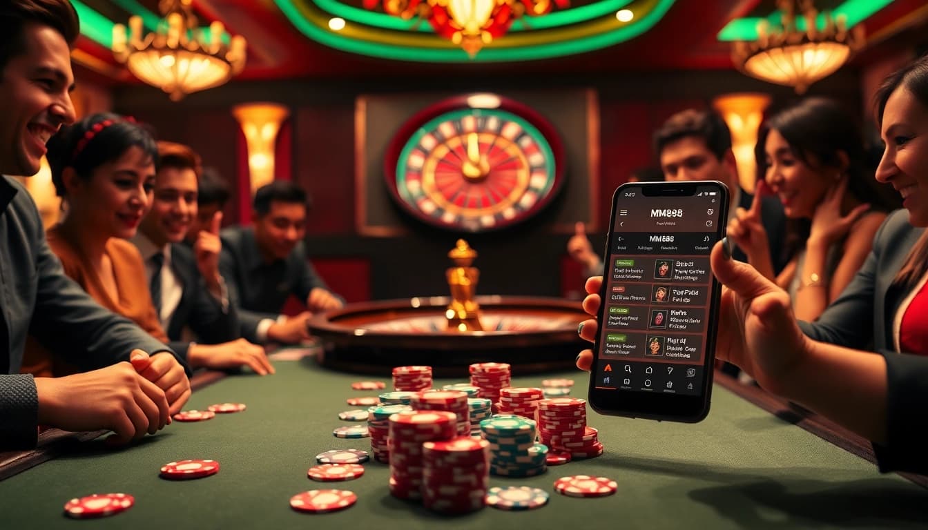 Engaging scene of players enjoying poker at MM88 HOW casino with vibrant chips and cards.