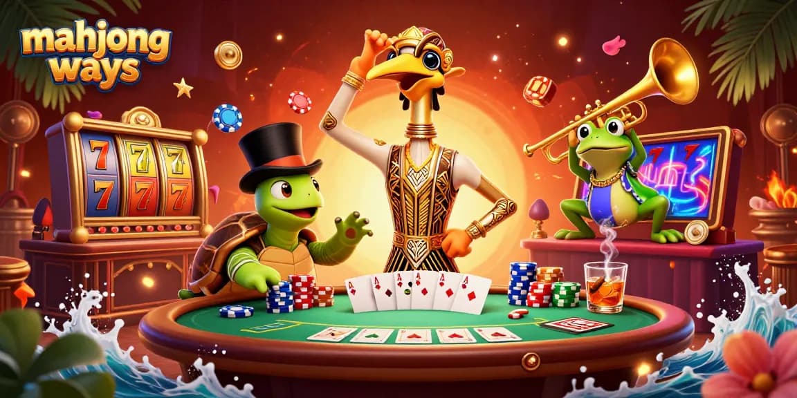 Win big in mahjong ways with exciting slot reels and vibrant casino elements in this dynamic scene.
