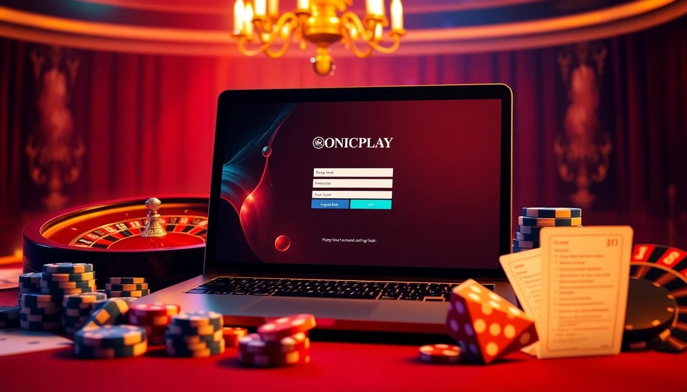 Engage with the ONICPLAY login interface amid luxurious casino elements for thrilling gambling experiences.