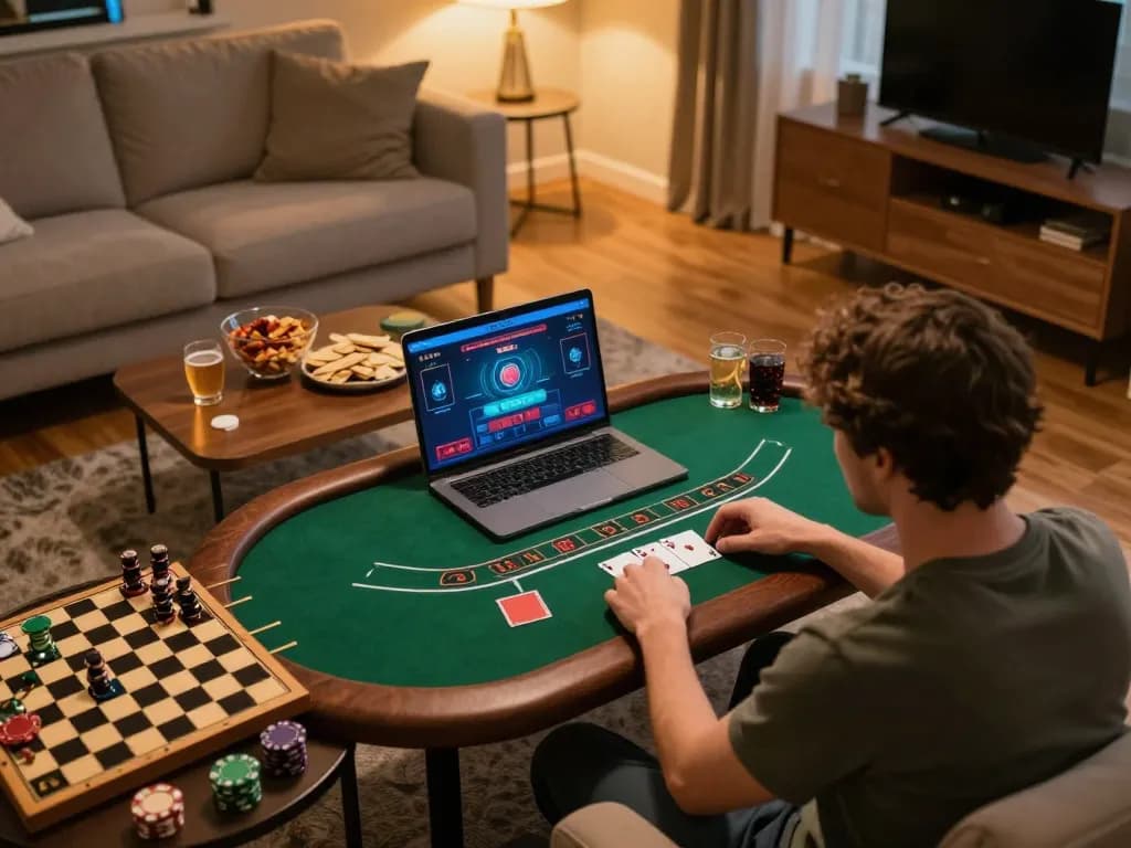 Player enjoying live dealer blackjack on laptop at home, highlighting god55vn as a leading platform