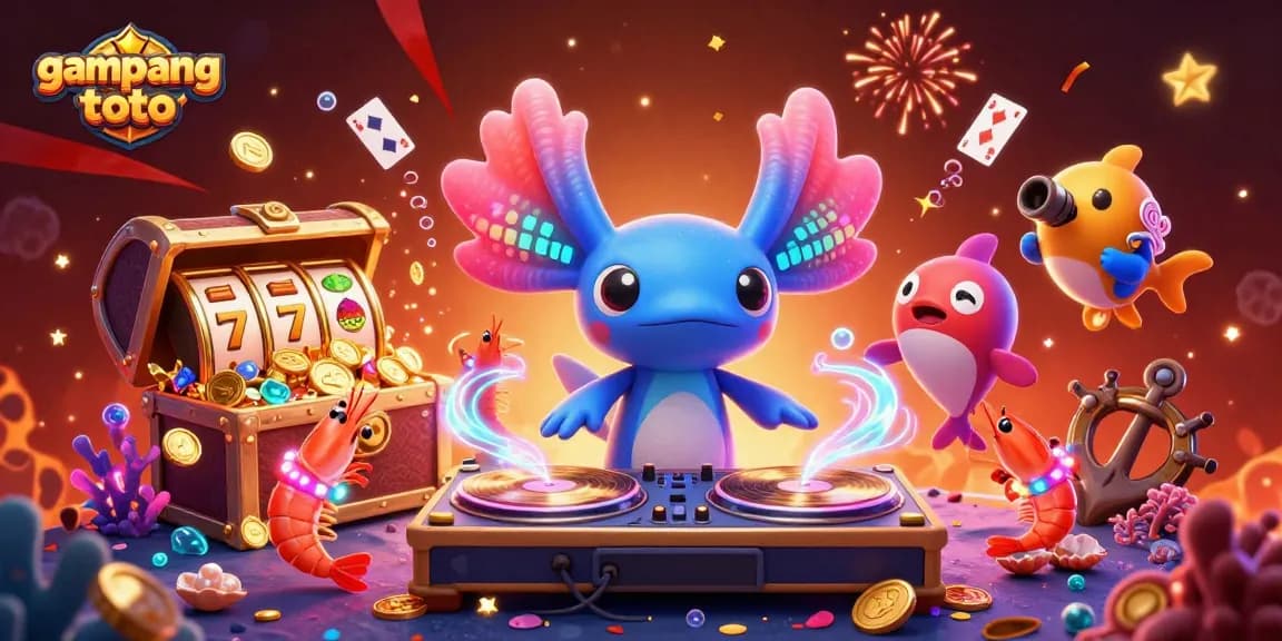 Experience the excitement of gampangtoto with a lively casino-themed 3D illustration featuring vibrant characters and rich game elements.