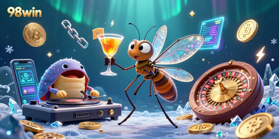 Experience thrilling games at 98win with animated characters and vibrant casino elements.