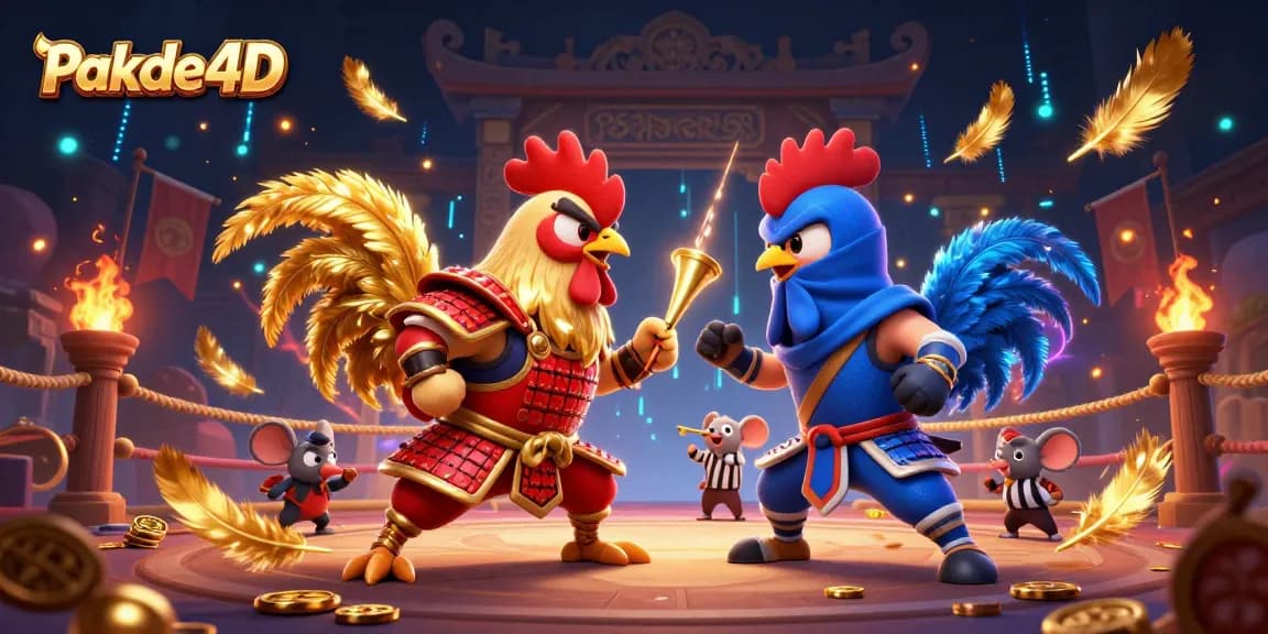 Pakde4D highlights intense competition in a lively gambling arena with fighting roosters.