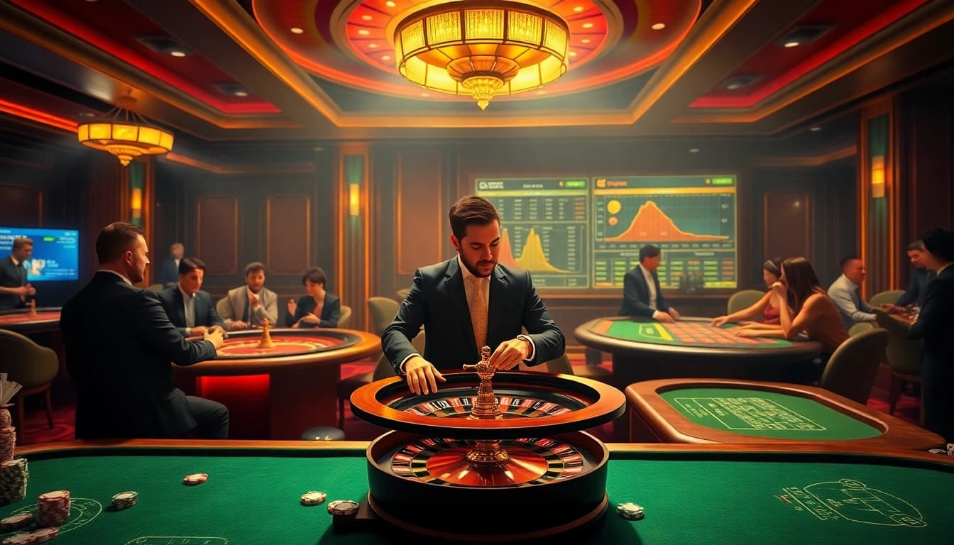 Experience the excitement of gambling at Boosterjp's vibrant casino scene with roulette and blackjack tables.
