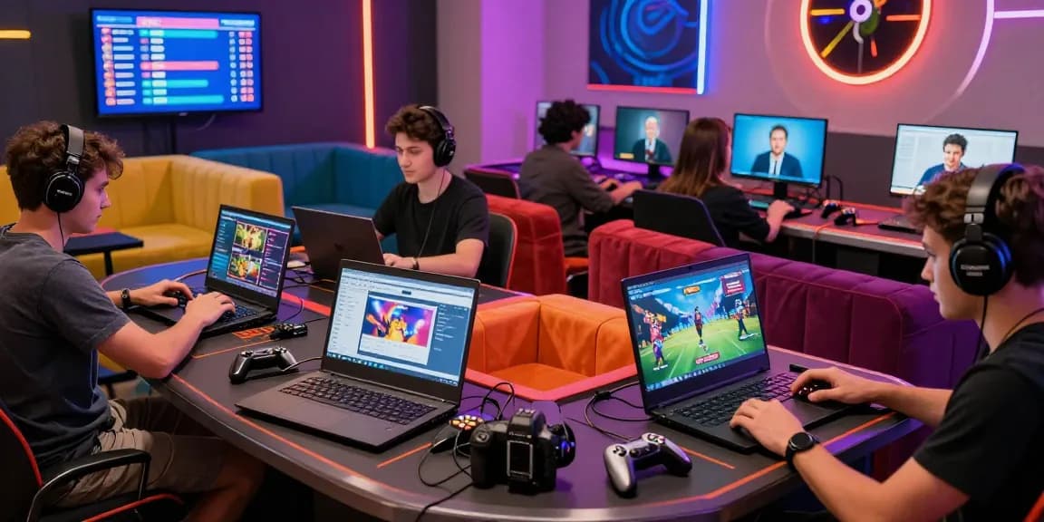 The exciting online gaming scene at mahajitu with diverse players enjoying their experience, showcasing vibrant neon lights and engaging game interfaces.