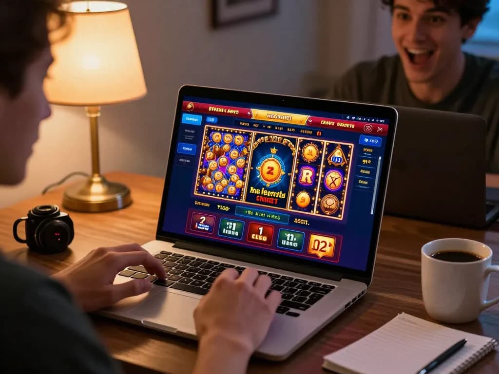 Person engaging with an online casino gaming session featuring casinos not on Gamstop, showcasing vibrant gameplay.