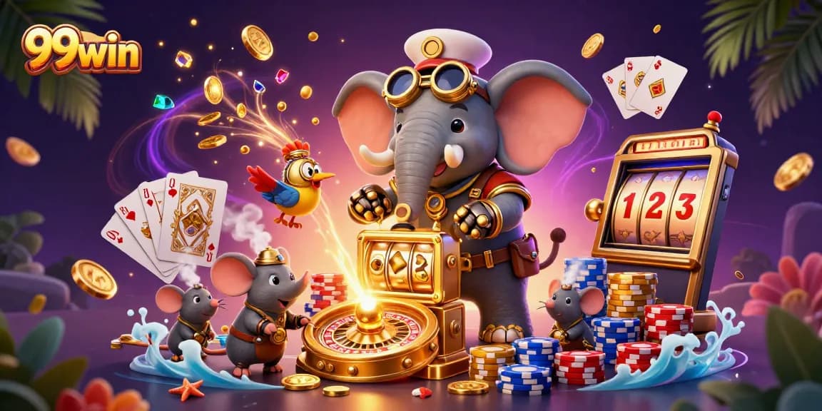 Experience the excitement of 99win with steampunk characters and shimmering casino elements.